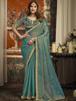 SATRANI - Green Sequins Embroidery Lace Shimmer Chiffon Saree
