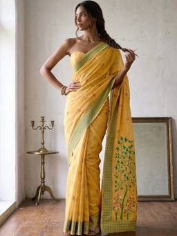 SATRANI - Yellow Weaving Chanderi Saree