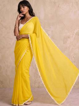 SATRANI - Yellow Lace Georgette Saree