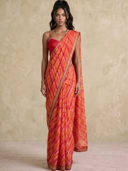 SATRANI - Red Printed Lace Tassels Georgette Saree