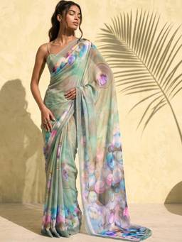 SATRANI - Light Green Printed Georgette Saree