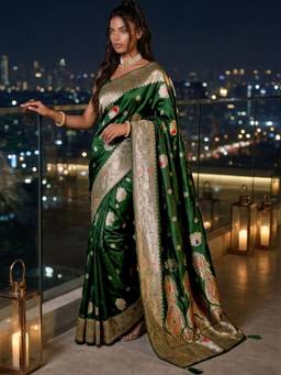 SATRANI - Green Weaving Tassels Silk Saree