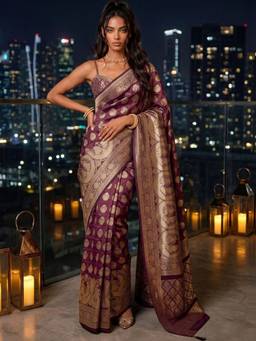 SATRANI - Dusty Wine Weaving Tassels Silk Saree