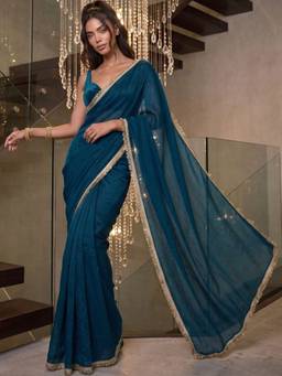 SATRANI - Blue Lace Shimmer Chiffon Saree