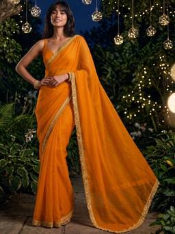 SATRANI - Golden Lace Shimmer Chiffon Saree