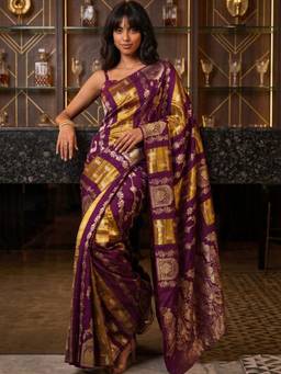 SATRANI - Dark Wine Weaving Silk Saree