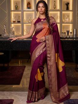 SATRANI - Wine Weaving Silk Saree