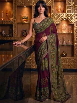 SATRANI - Wineprinted Lace Georgette Saree