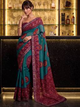 SATRANI - Green Printed Lace Georgette Saree
