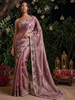 SATRANI - Dusty Mauve Embroidery Shimmer Chiffon Saree