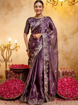 SATRANI - Dusty Purple Embroidery Shimmer Chiffon Saree