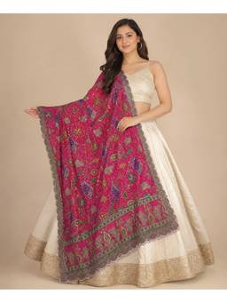 MUFFLY - Pink Heritage Woven Zari Buti Embroidered Ethnic Dupatta