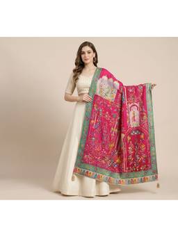 MUFFLY - Pink Heritage Woven Zari Embroidered Elephant Motif Dupatta