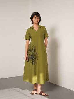 Pink Fort - Cotton Placement Floral Print Dress