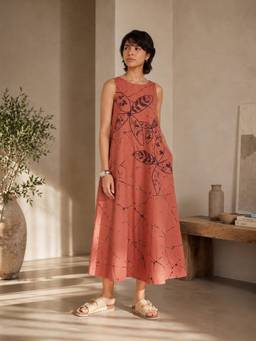 Pink Fort - Cotton Floral Boat Neck Dress