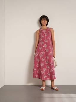 Pink Fort - Cotton Floral Round Neck Dress