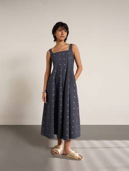 Pink Fort - Cotton Polka Square Neck Dress