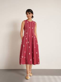 Pink Fort - Cotton Geometric Print Fit and Flare Dress