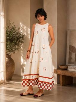 Pink Fort - Cotton Geometric Print A-Line Dress
