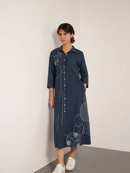 Pink Fort - Cotton Geometric Print Shirt Dress