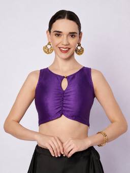 Studio Rasa - Purple Silk Blend Solid Key-hole Readymade Blouse
