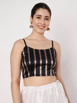 Studio Rasa - Black Silk Blend Zari Stripe Readymade Blouse