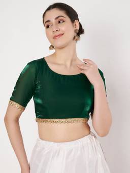Studio Rasa - Green Silk Blend Embellished Readymade Blouse