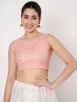 Studio Rasa - Pink Net Embellished Readymade Blouse