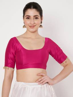 Studio Rasa - Pink Dupion Embellished Padded Readymade Blouse