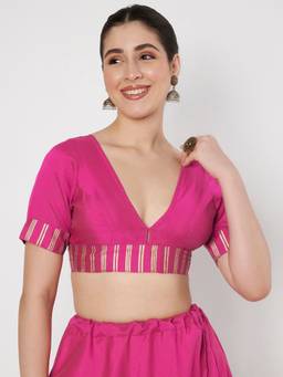Studio Rasa - Pink Silk Blend Printed V-neck Padded Readymade Blouse