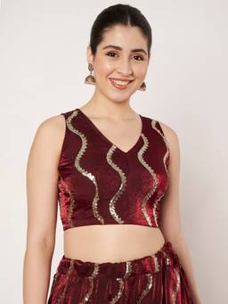 Studio Rasa - Maroon Silk Blend Embroidered Readymade Blouse