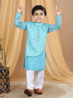 Kinder Kids - Blue Kurta With Embroidered Work With Pyjama (Set of 2)