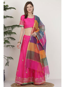 Kaanchie Nanggia - Poly Silk Pink Embroidery Lehenga (Set of 3)