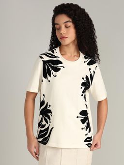 VERO MODA - Tropical Print Cotton T-Shirt