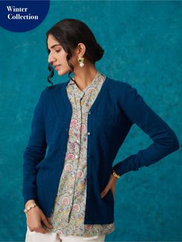 Likha - Blue Woollen Acrylic Winter Cardigan LIKCAR06