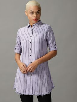 SHOWOFFFF - Womens Spread Collar Striped Lavender Shirt