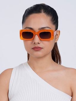 Joker and Witch - Joker & Witch Pretza Orange and Brown Rectangle Sunglasses (50)