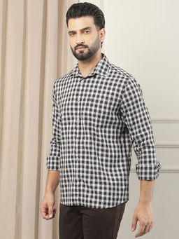 CRIMSOUNE CLUB - Men Dark Brown Checks Cotton Shirt