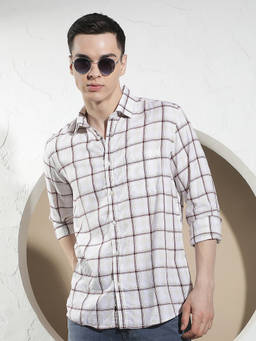 CRIMSOUNE CLUB - Men Off White Checks Linen Shirt