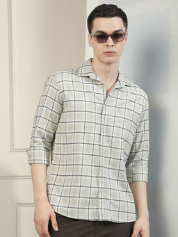 CRIMSOUNE CLUB - Men Grey Checks Cotton Shirt