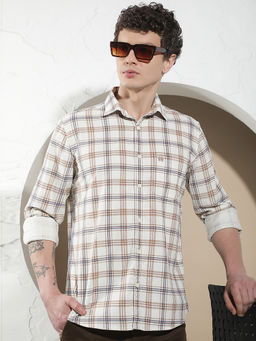 CRIMSOUNE CLUB - Men Cream Checks Cotton Corduroy Shirt