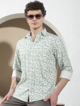 CRIMSOUNE CLUB - Men Green Floral Printed Shirt