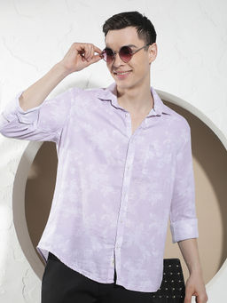 CRIMSOUNE CLUB - Men Purple Floral Printed Shirt