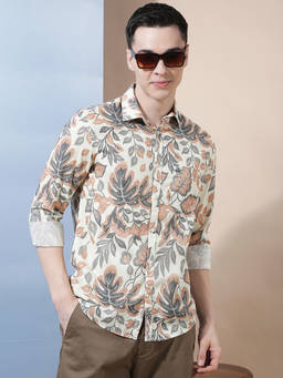 CRIMSOUNE CLUB - Men Multi-Color Floral Printed Linen Shirt