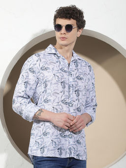 CRIMSOUNE CLUB - Men Blue Floral Printed Linen Shirt