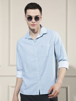CRIMSOUNE CLUB - Men Blue Printed Full Sleeves Shirt