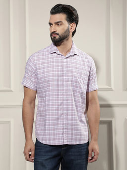CRIMSOUNE CLUB - Men Purple Checks Half Sleeves Shirt