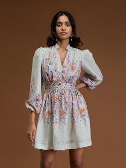 RSVP by Nykaa Fashion - Cream Floral Printed Embellished Mini Dress