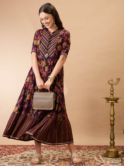 Globus - Women Wine Rayon Blend Half Sleeves Dress