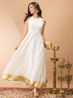 Globus - Women Off White Poly Silk Sleeveless Dress